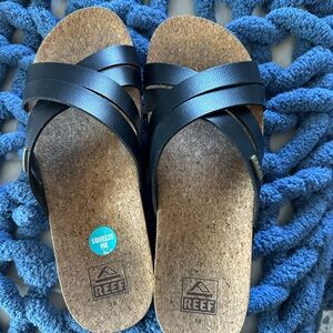 Reef Black Cork Strap Slide Sandals